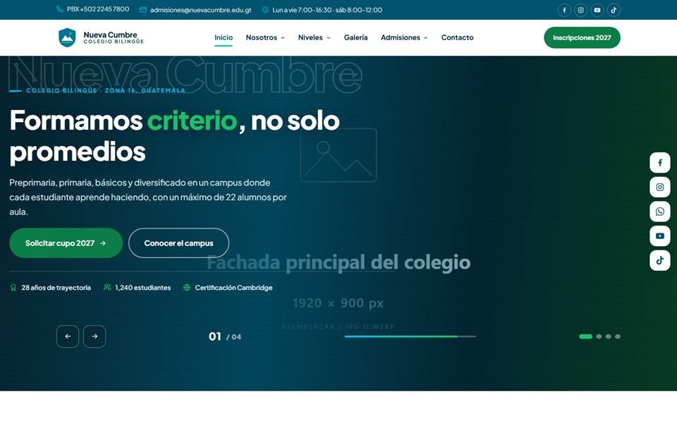 Avance del sitio del Colegio Bilingüe Nueva Cumbre